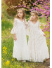 Bell Sleeves Ivory Polka Dot Lace Floor Length Flower Girl Dress